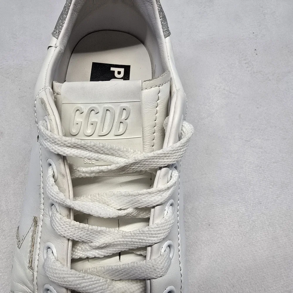 Golden Goose White Leather Pure- Star Low Top Sneakers Size 7us/37eu  Glitter - Picture 10 of 16